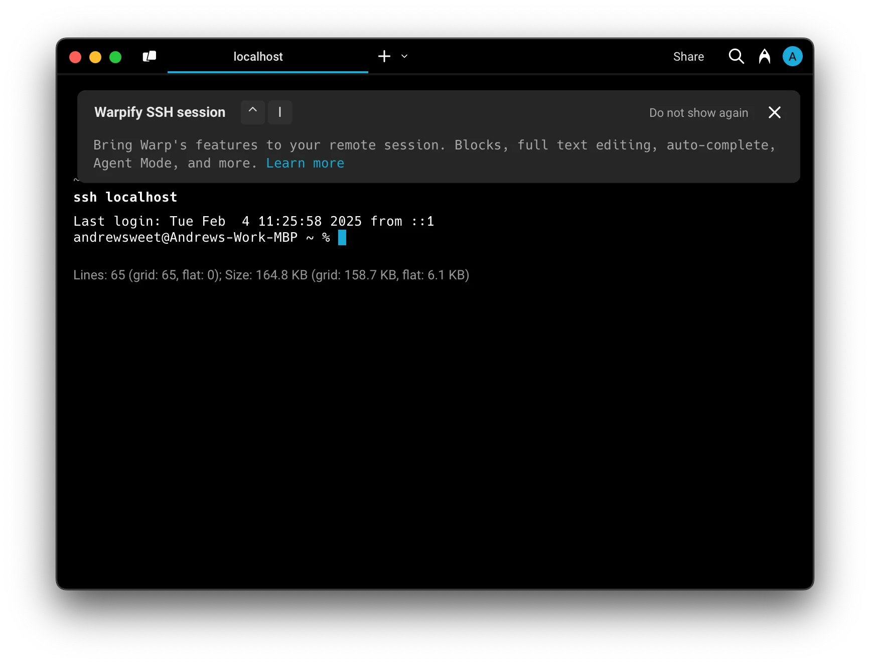 Warp prompting to Warpify a freshly-connected SSH session.